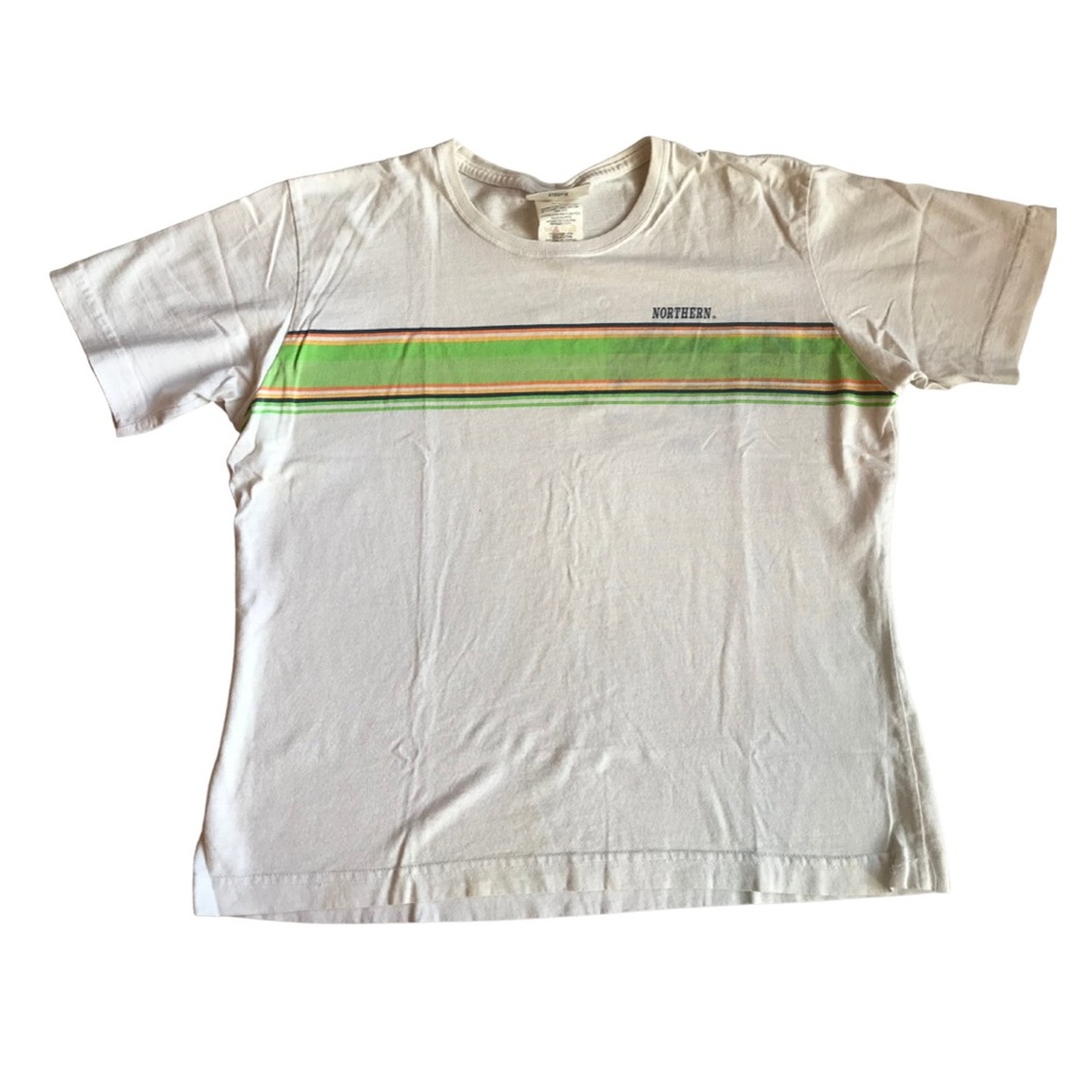 Northern Reflections White and Green Short Sleeve Tee with Stripe Design